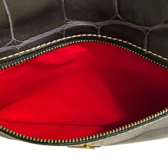 Dooney & Bourke Dennison Croc-Embossed Flap Clutch / Shoulder Bag (Dark Navy) - Picture 7 of 10